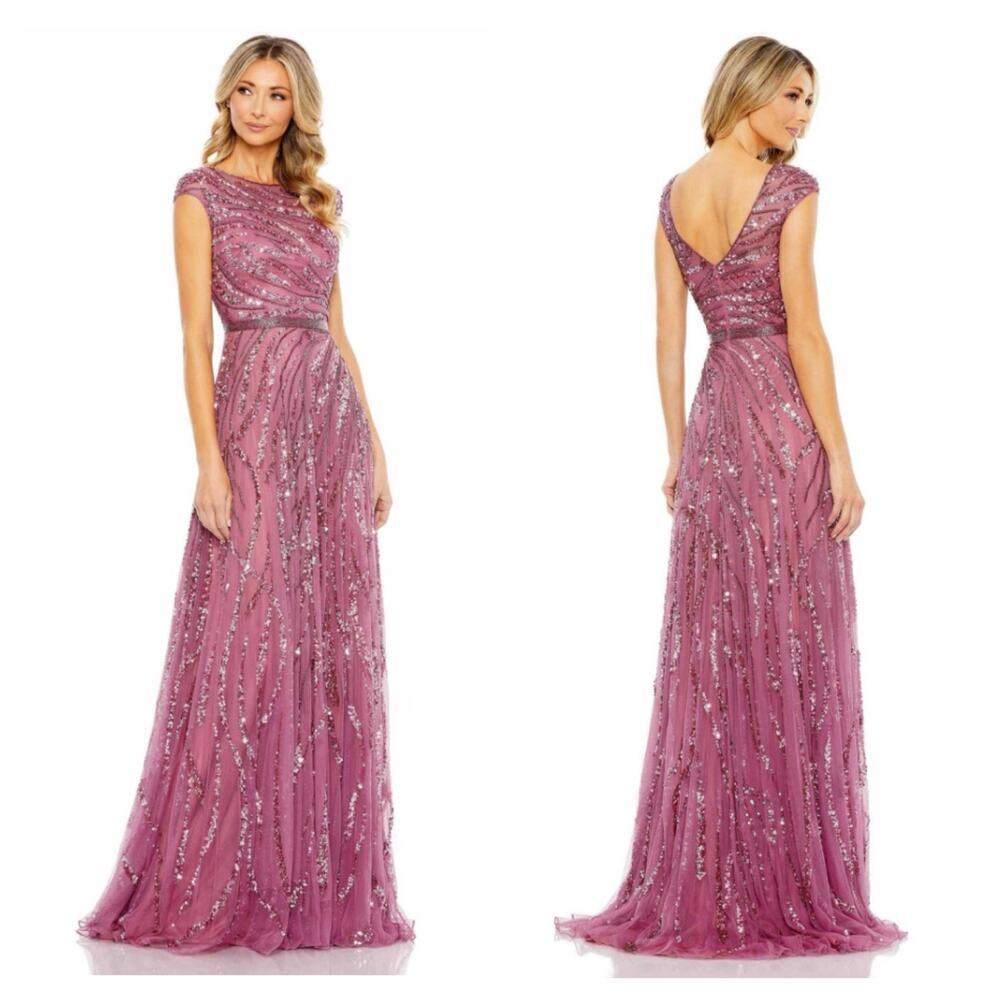 Mac Duggal 5445 Elegant Bateau Neckline and V-Back Dress Plum Size 2 NWT